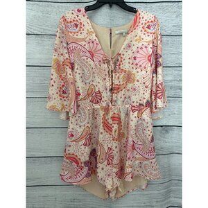 Lovers and Friends Long-Sleeve Boho Paisley Print Romper Size L